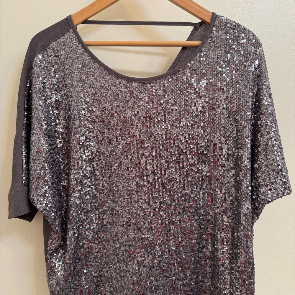 She + Sky Silver Sequin Women's Blouse